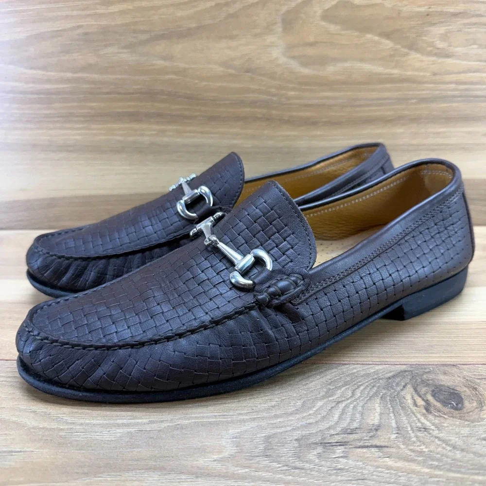 Genuine Leather Horse Bit Mens‎ Loafers 8 EU 41 Dark Brown Weave Moc Toe Dress
